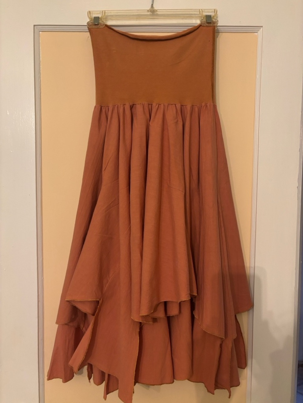 LunaLuz Rust-Tone Strapless High-Low SkirtL
